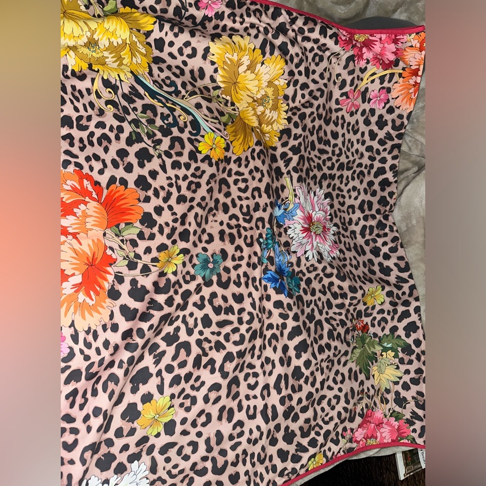 Johnny Was Black Multicolor Floral & Wave Swim Beach Towel Reversible